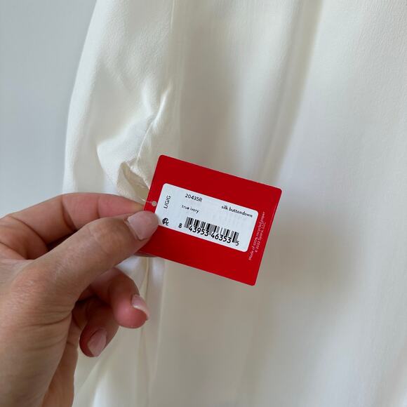 SPANX Silk Low Maintenance Long Sleeve Button Down Shirt Ivory L NWT - Picture 7 of 10